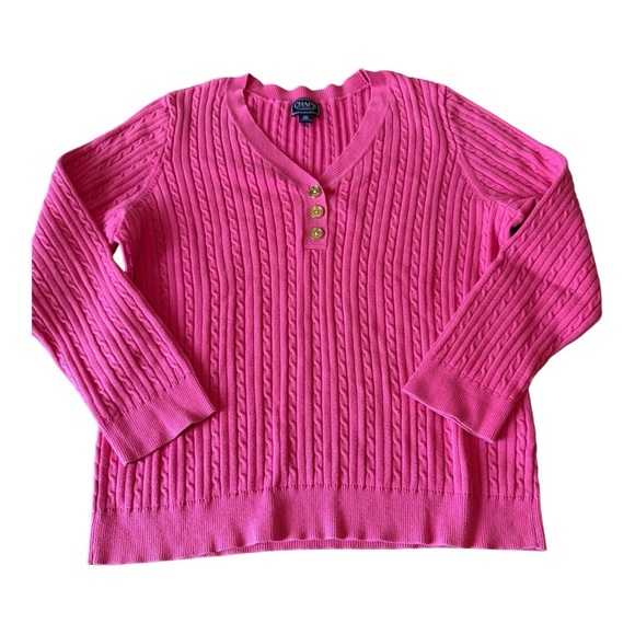 Chaps Classic Ladies Pink Cable Knit Sweater Preppy Timeless V Neck Sz 2X - Picture 3 of 9